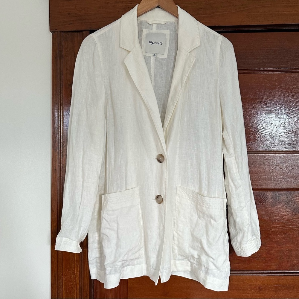 Madewell Linen Jacket Cream Color Size Medium Relaxed Fit Coastal Minimalist
